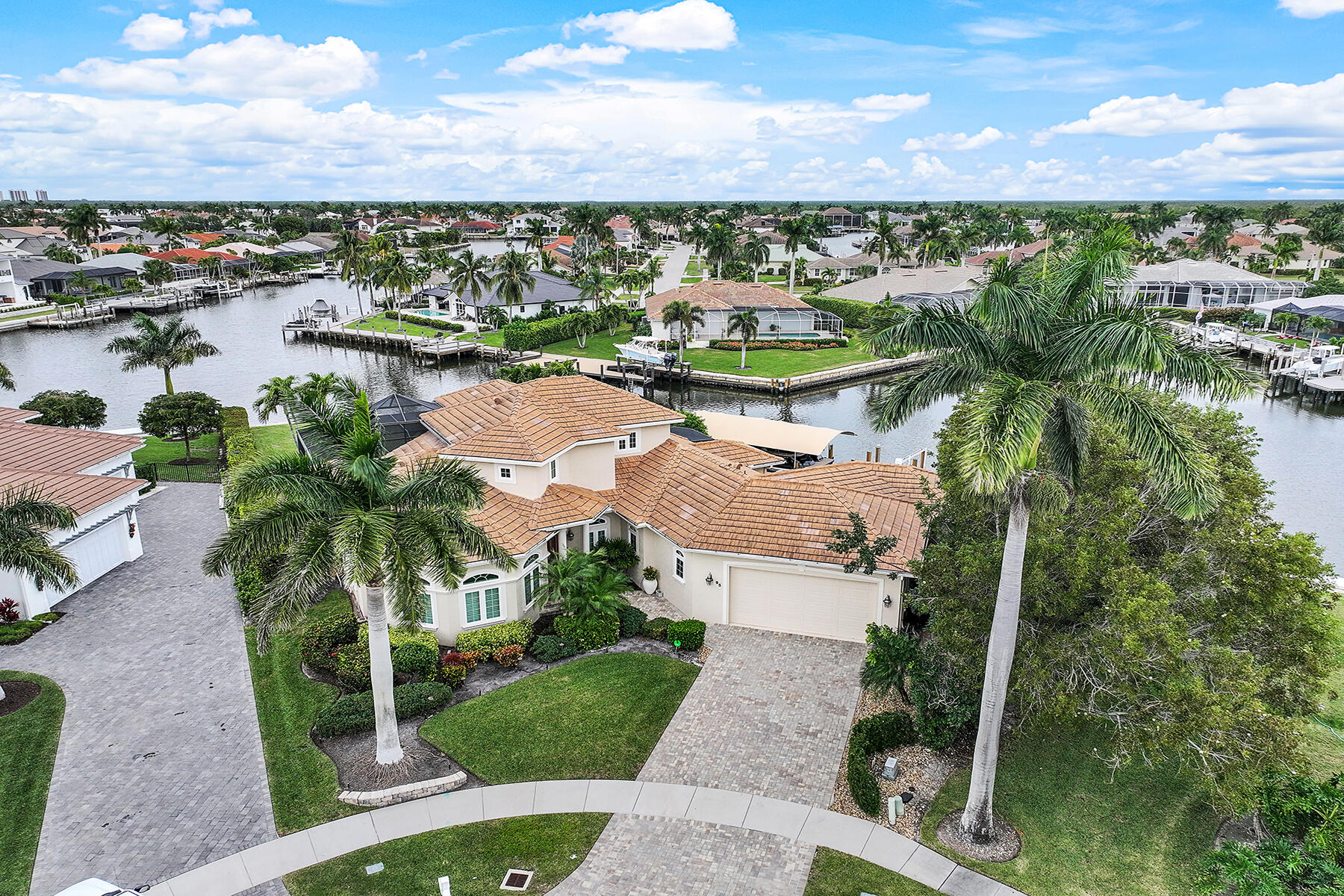 a view of a lake with a yard