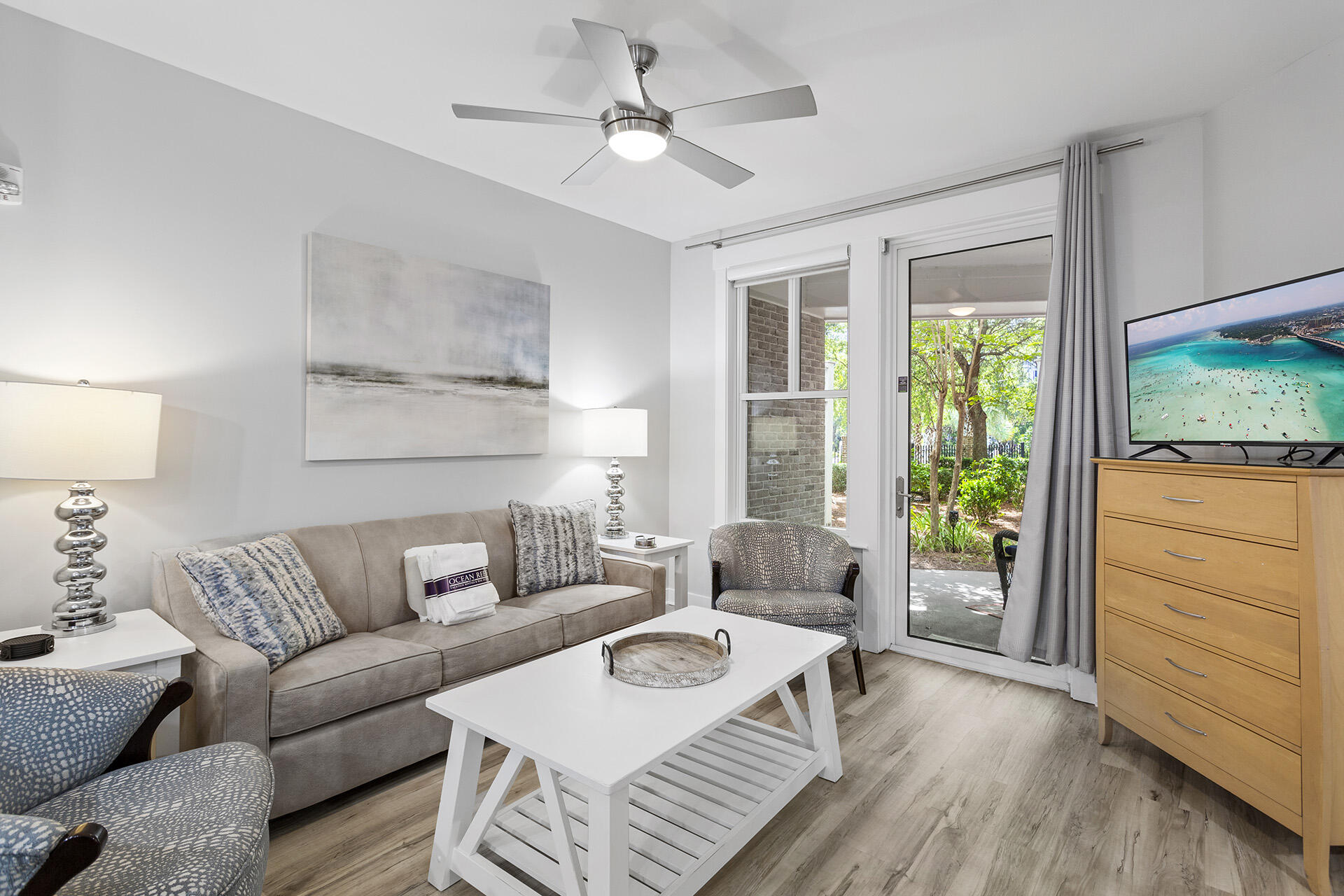 a living room with furniture and a window