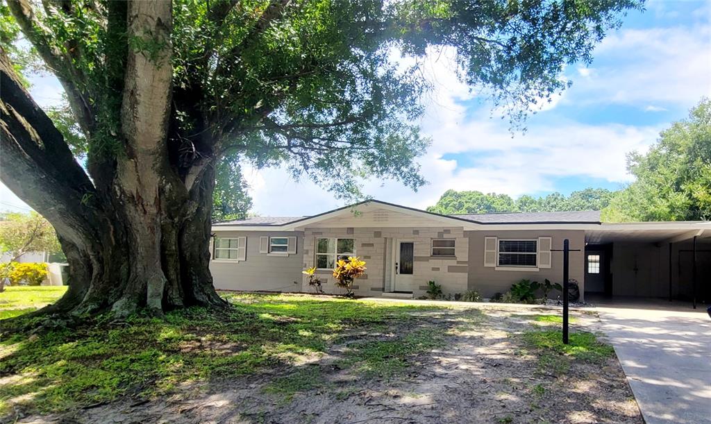 a view of a house with a backyard