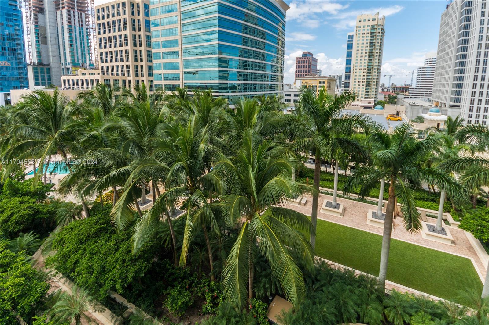 a view of a city with tall buildings