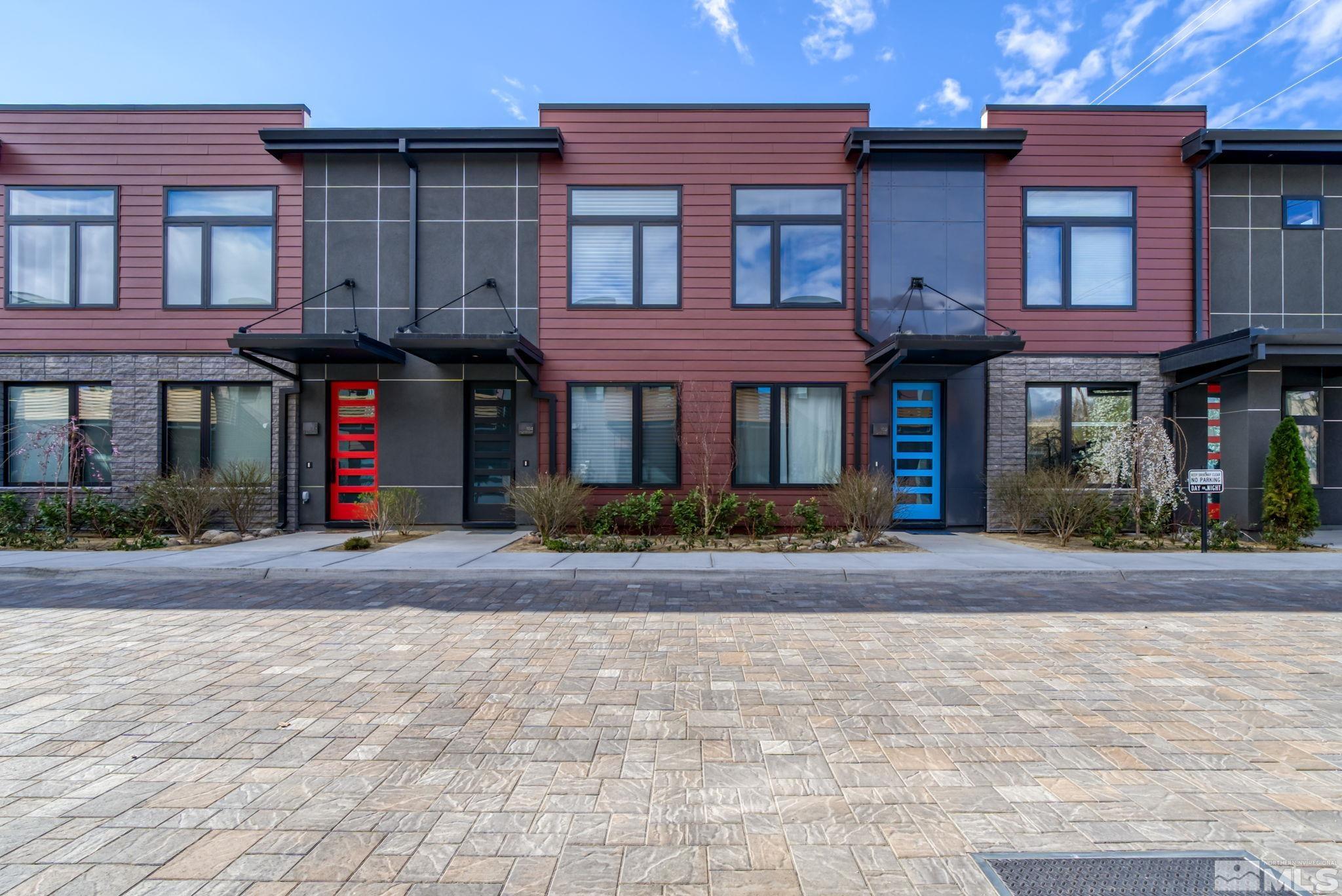 a front view of a brick building