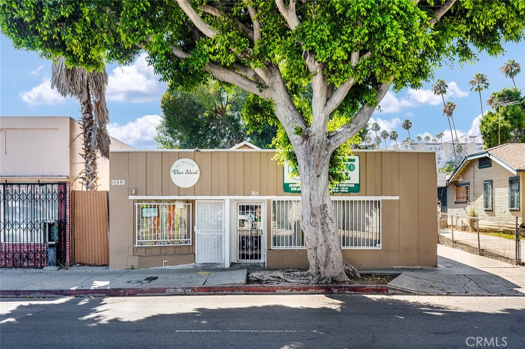 a front view of a house with tree s