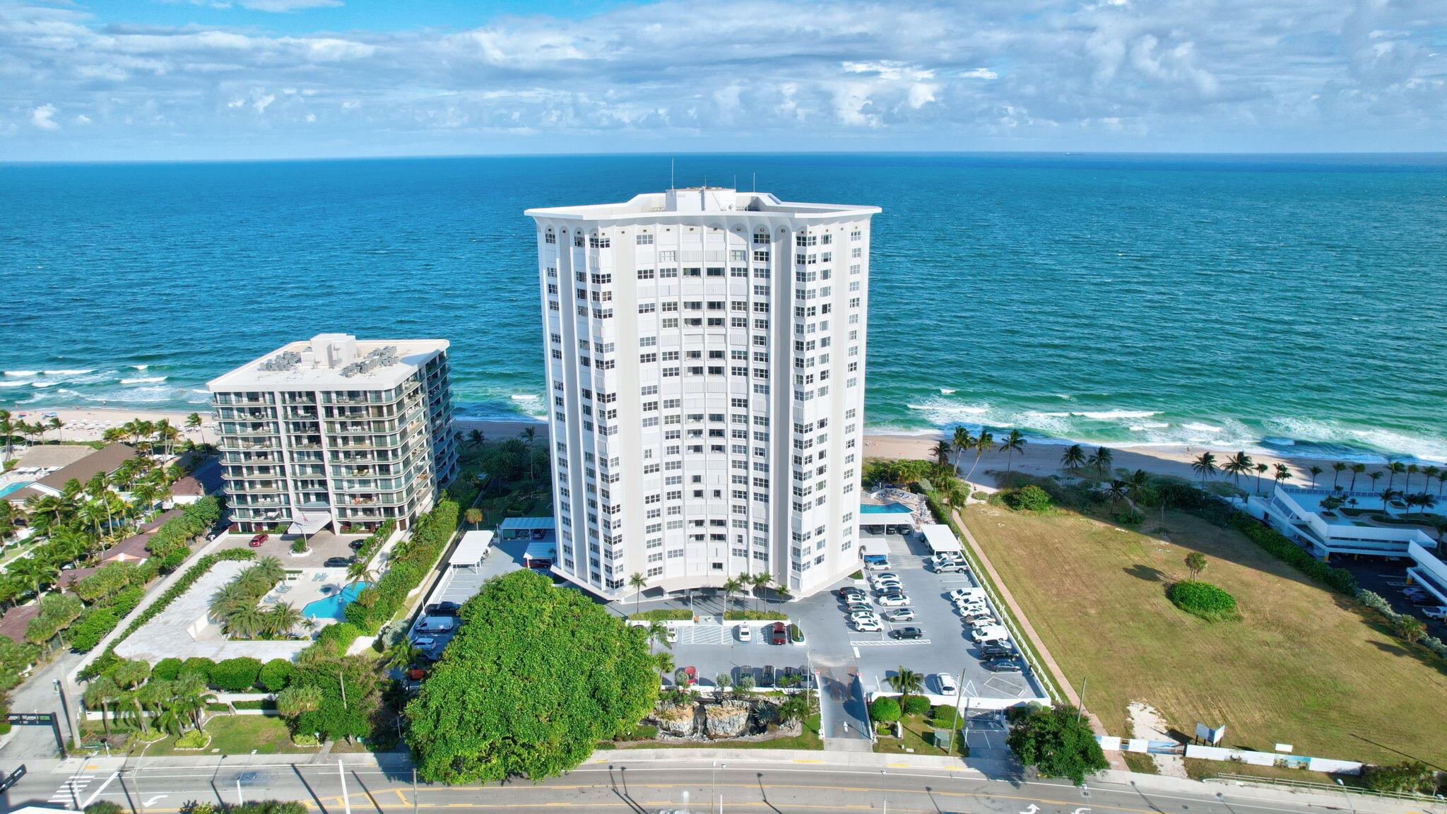 a view of a city with ocean