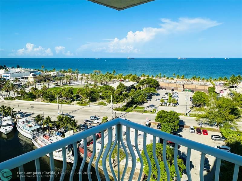 a view of a balcony with an ocean view