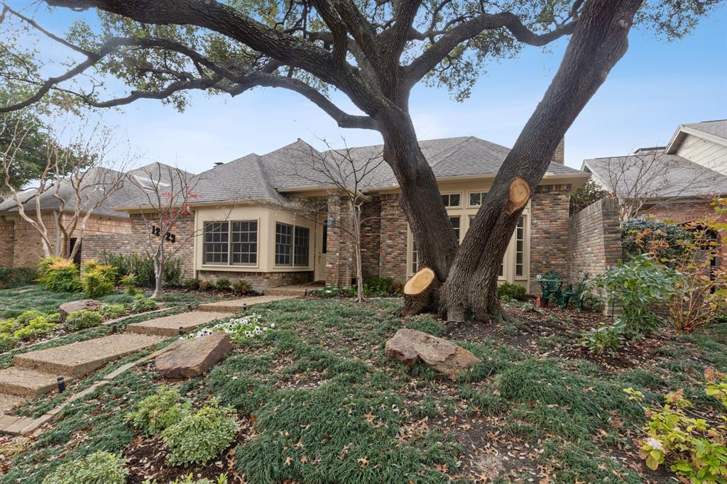 a view of a house with a tree in the yard