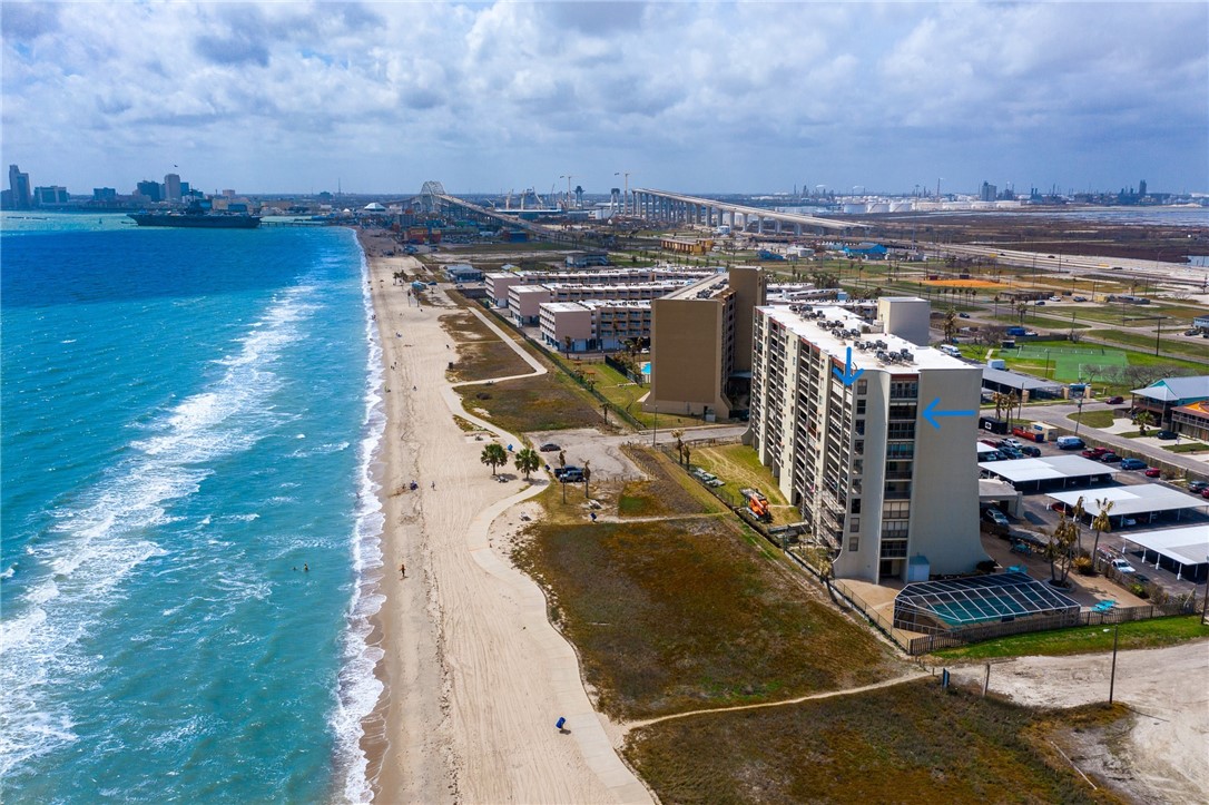 Beautiful shoreline with the condo marked in blue