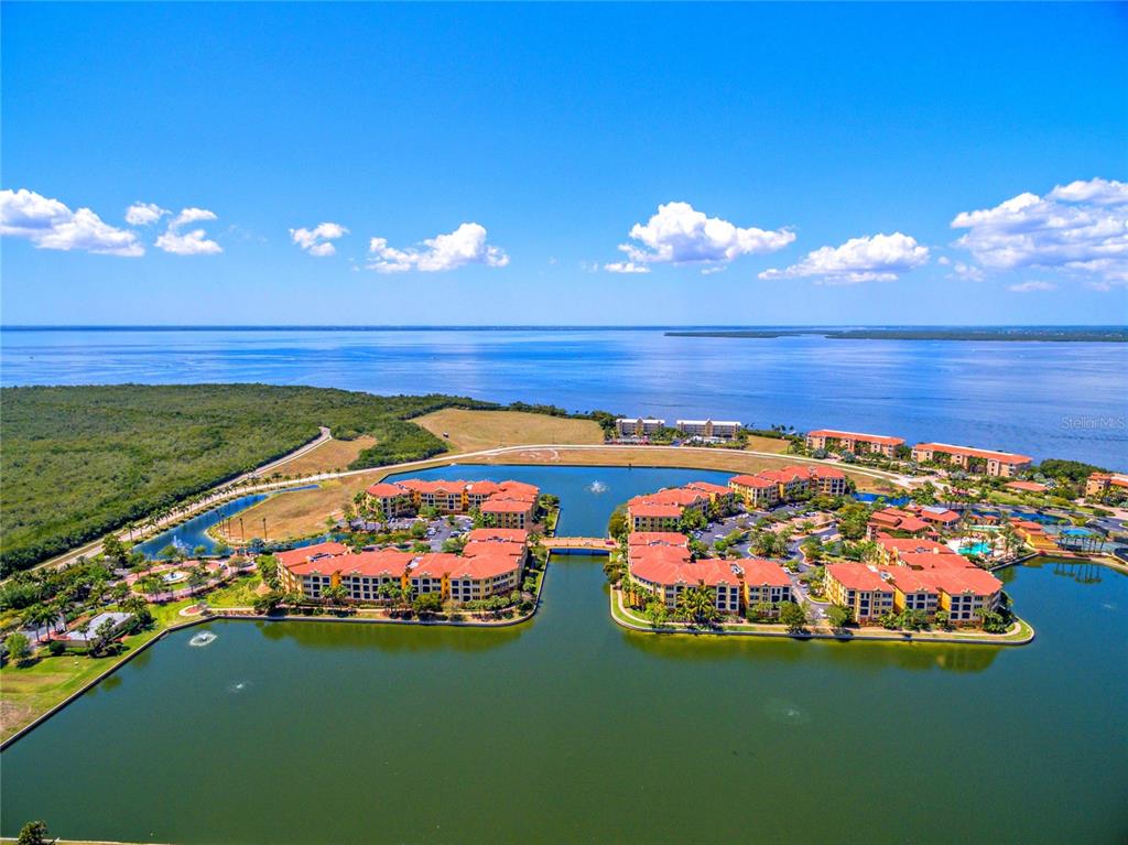 Sweeping lake and harbor view