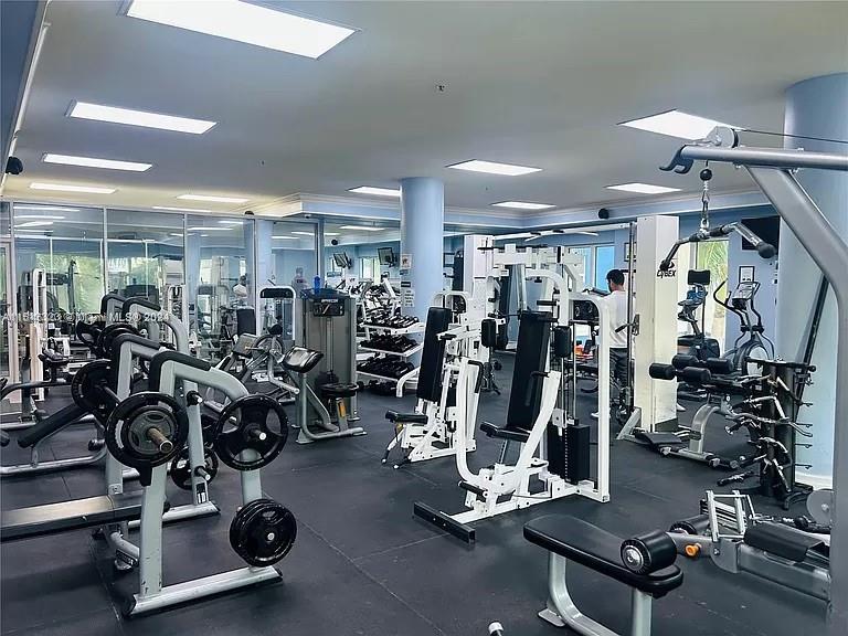 a view of a room with gym equipment