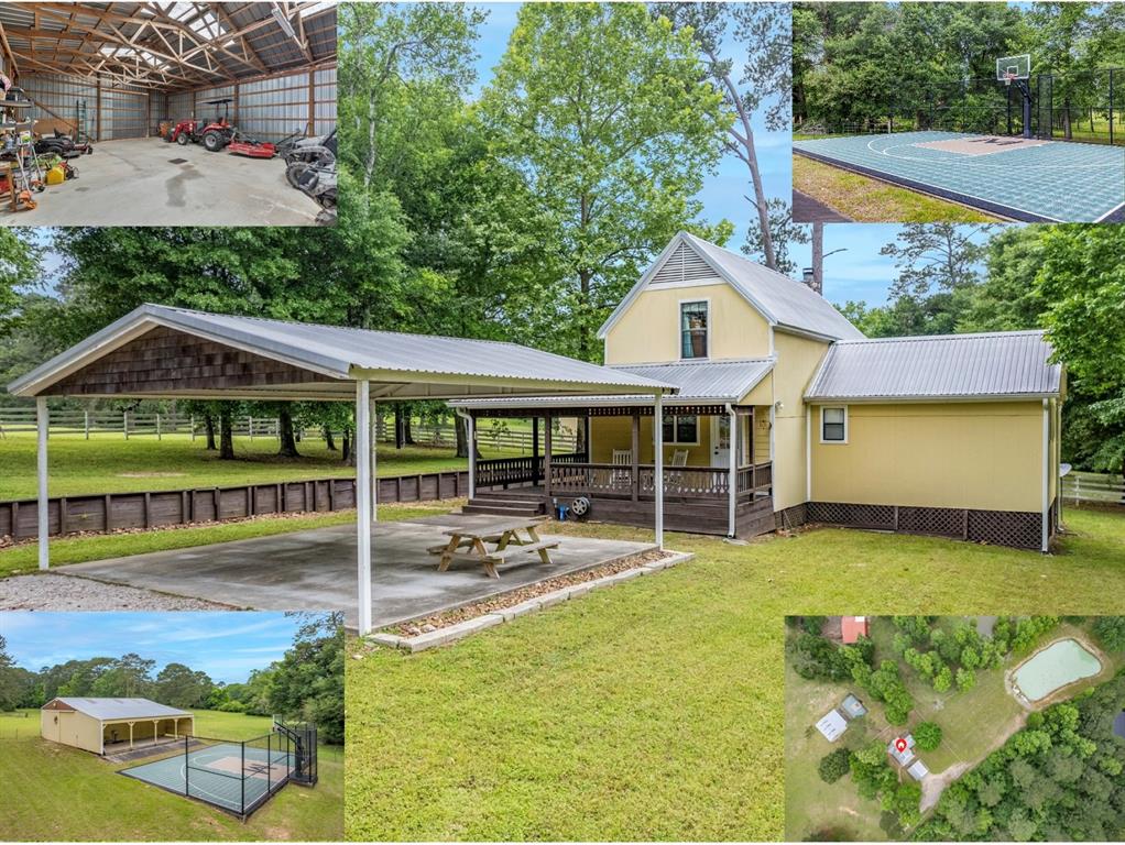 an outdoor view of house with swimming pool and furniture