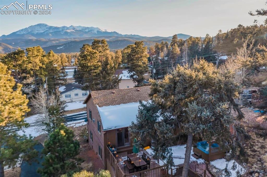 Aerial view featuring a mountain view