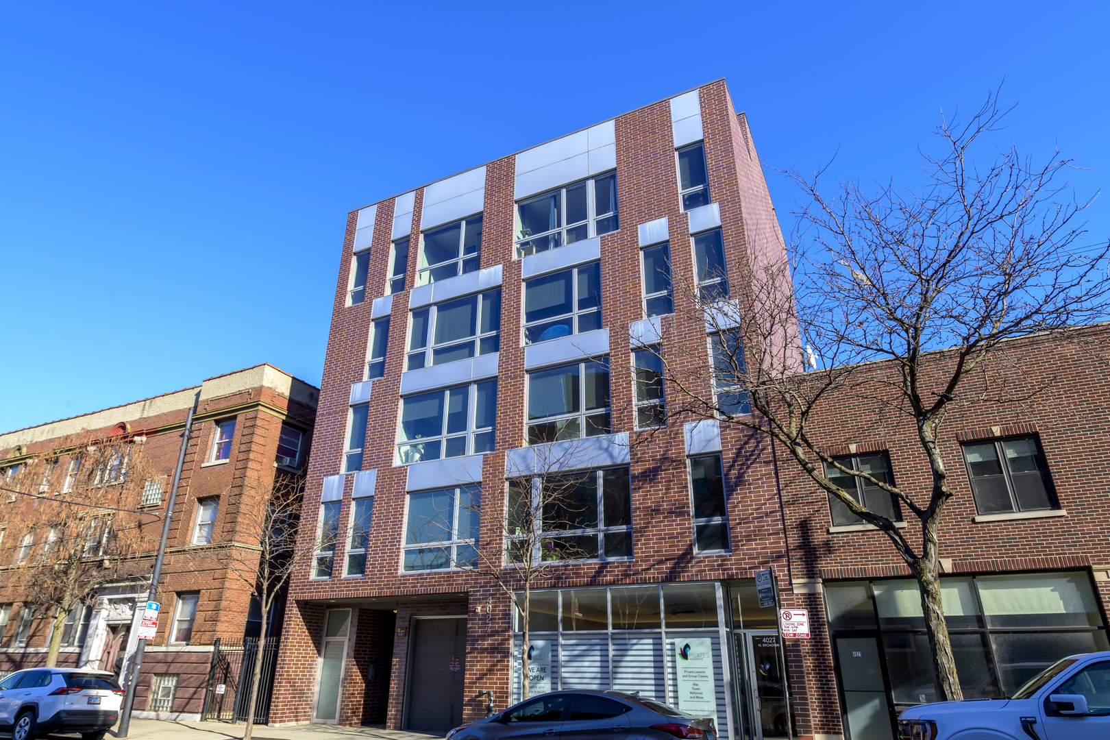 a front view of a building