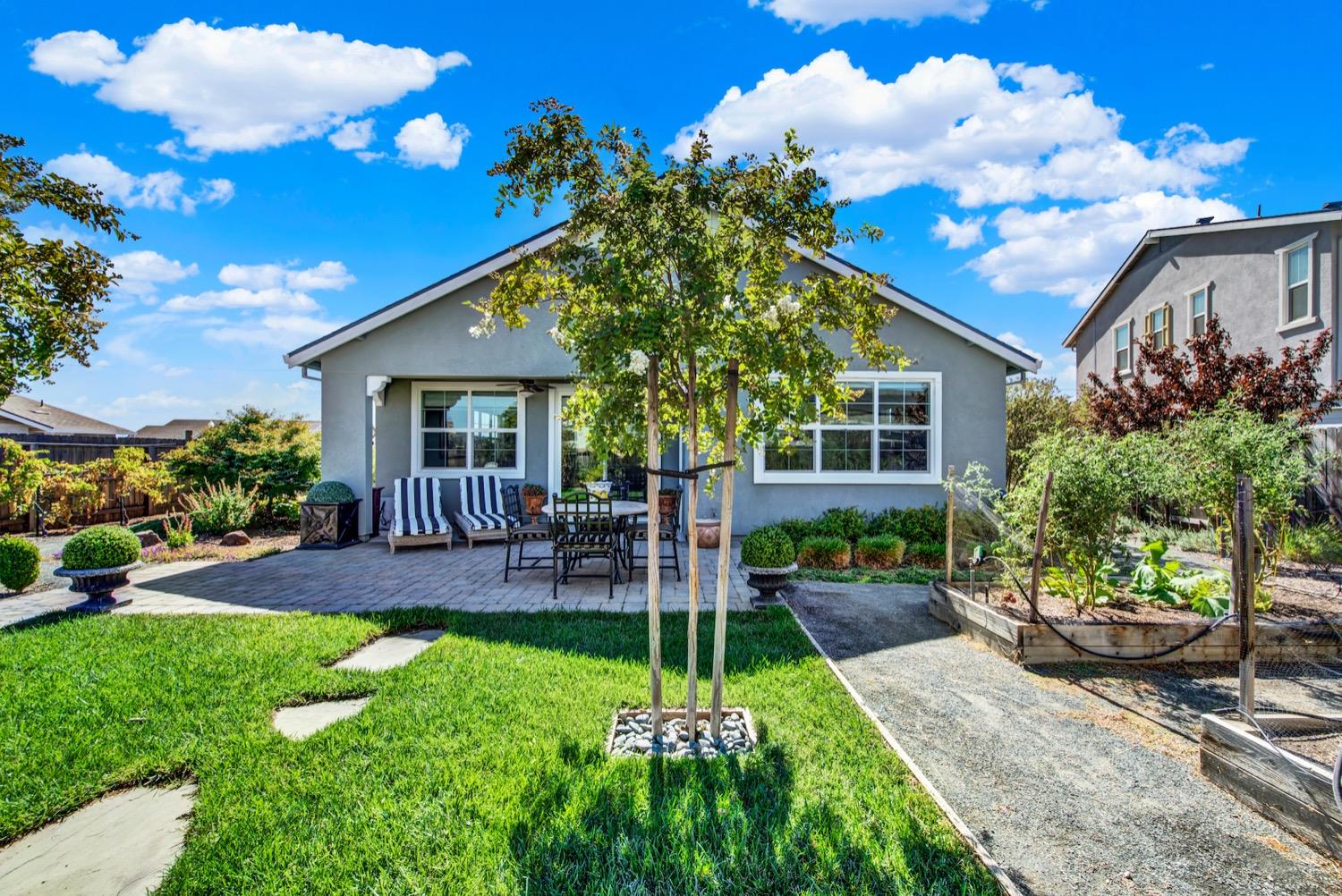 Luxurious backyard setting with garden