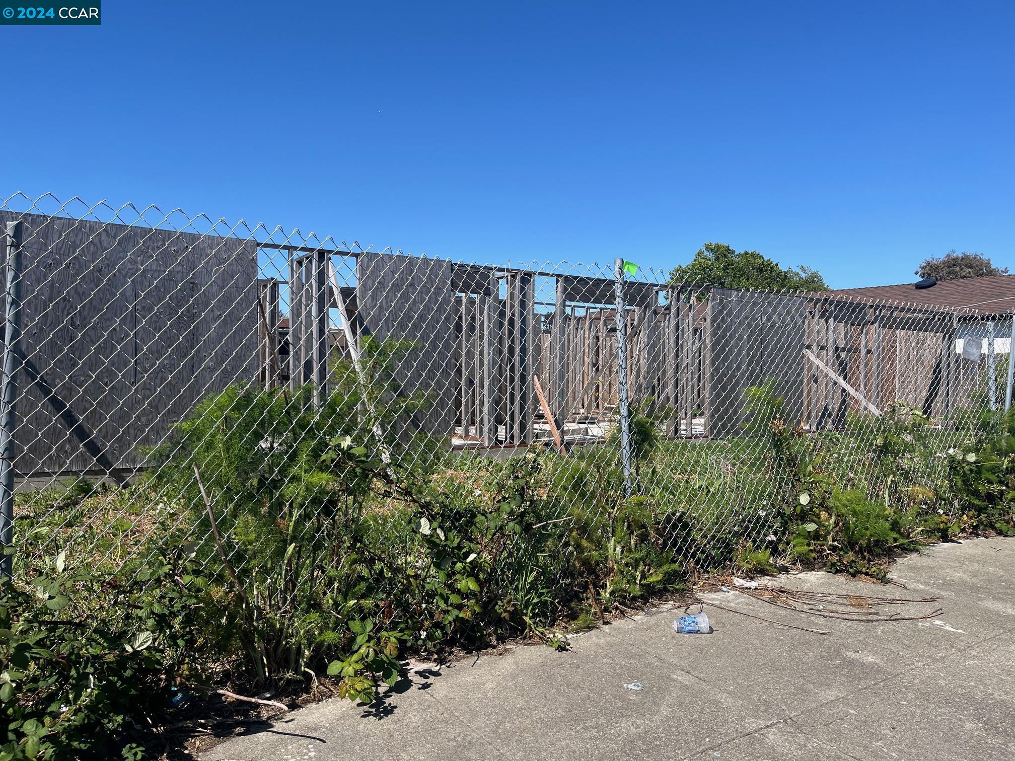 a view of a garden with wooden fence