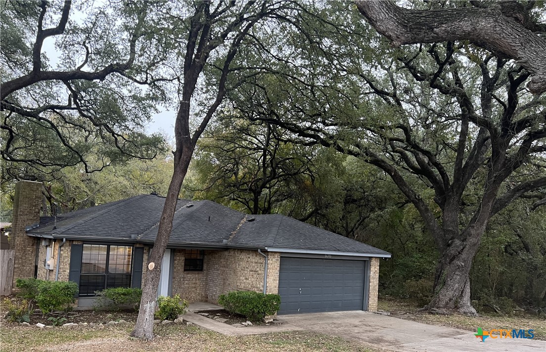 a view of a house with a yard and tree s