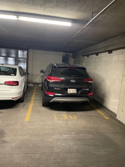 a car parked in a garage