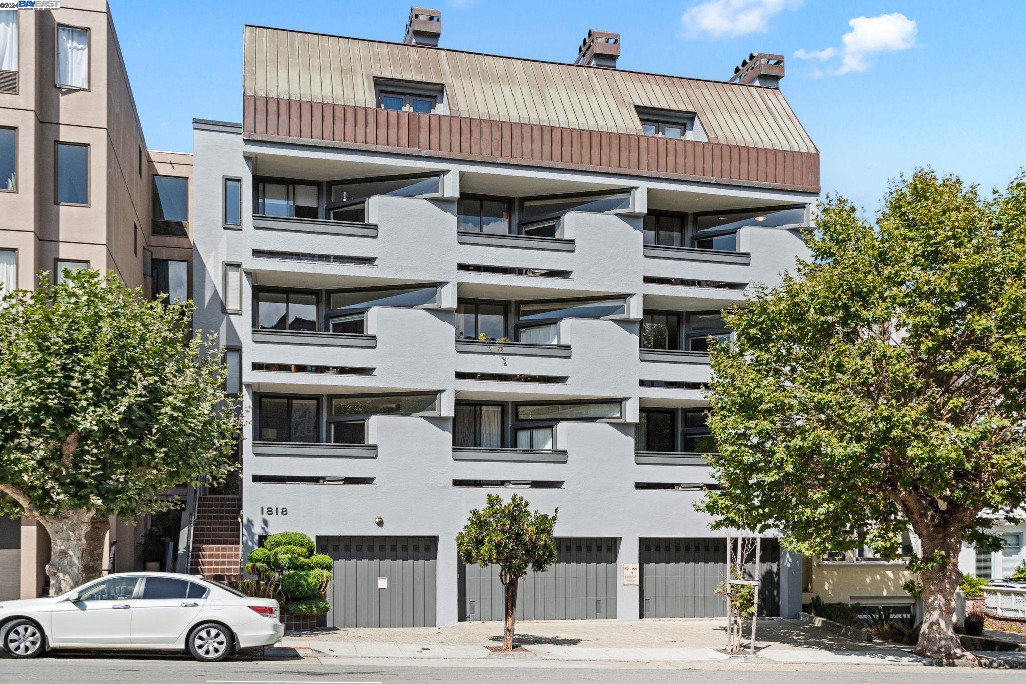 a front view of a building with street view