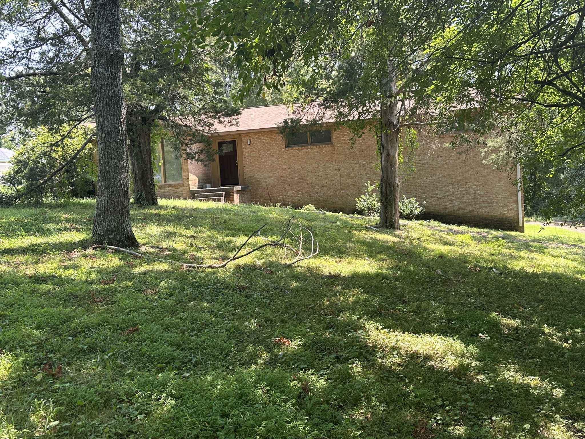 a view of backyard of house with green space