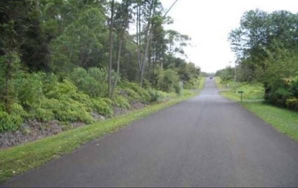 a view of a road with a trees in the background