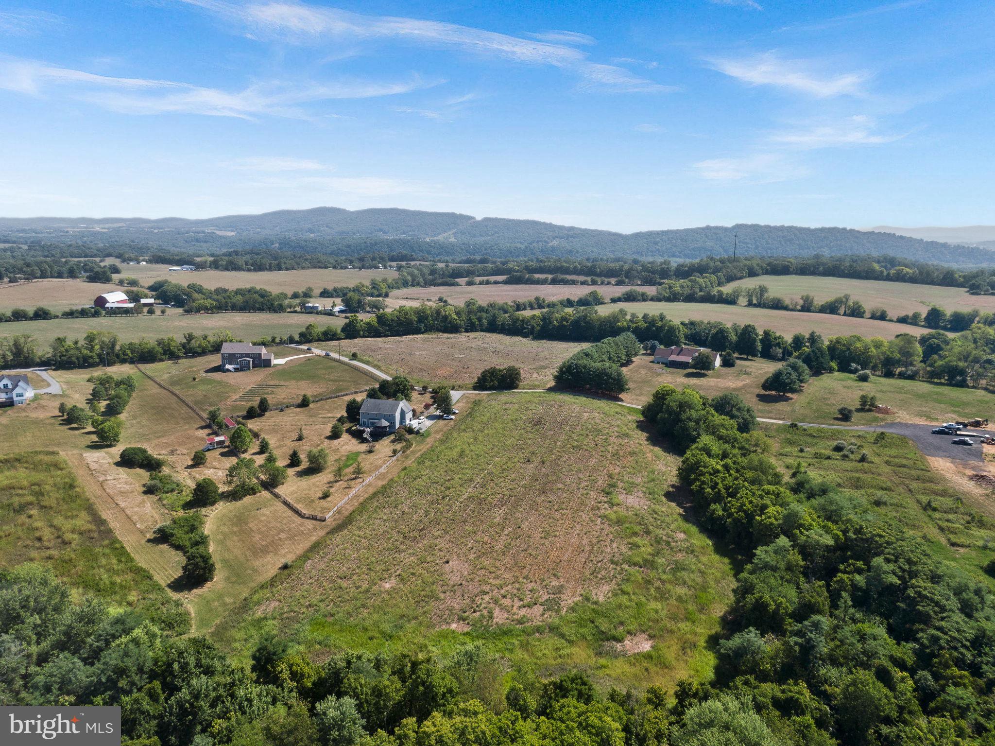 an aerial view of a forest with houses