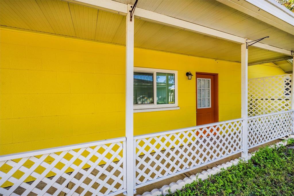 a front view of a yellow building