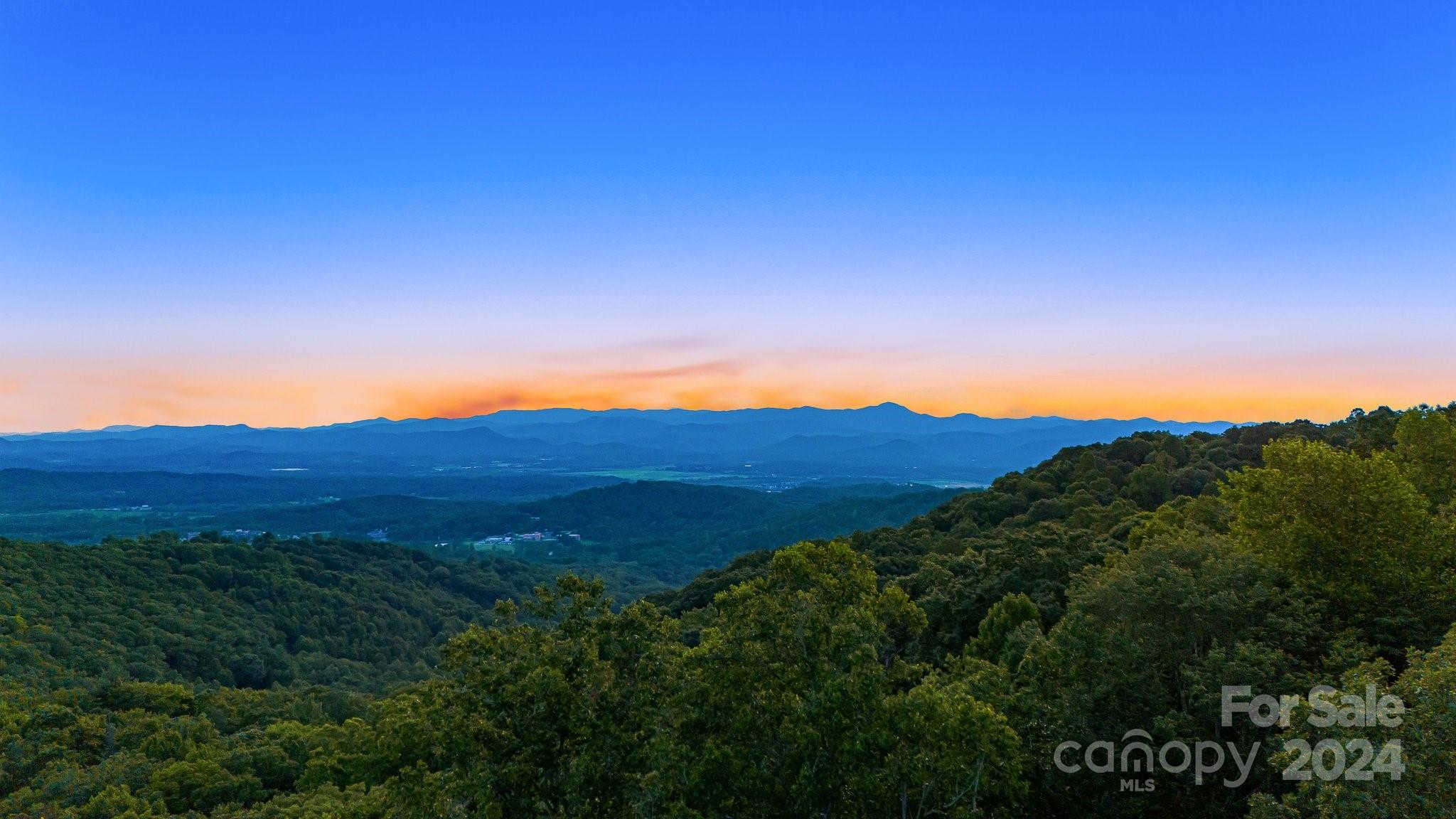 a view of a lush green field with mountains in the background