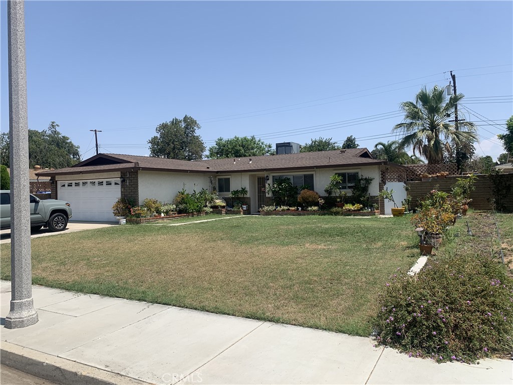 a front view of a house with a yard and green space