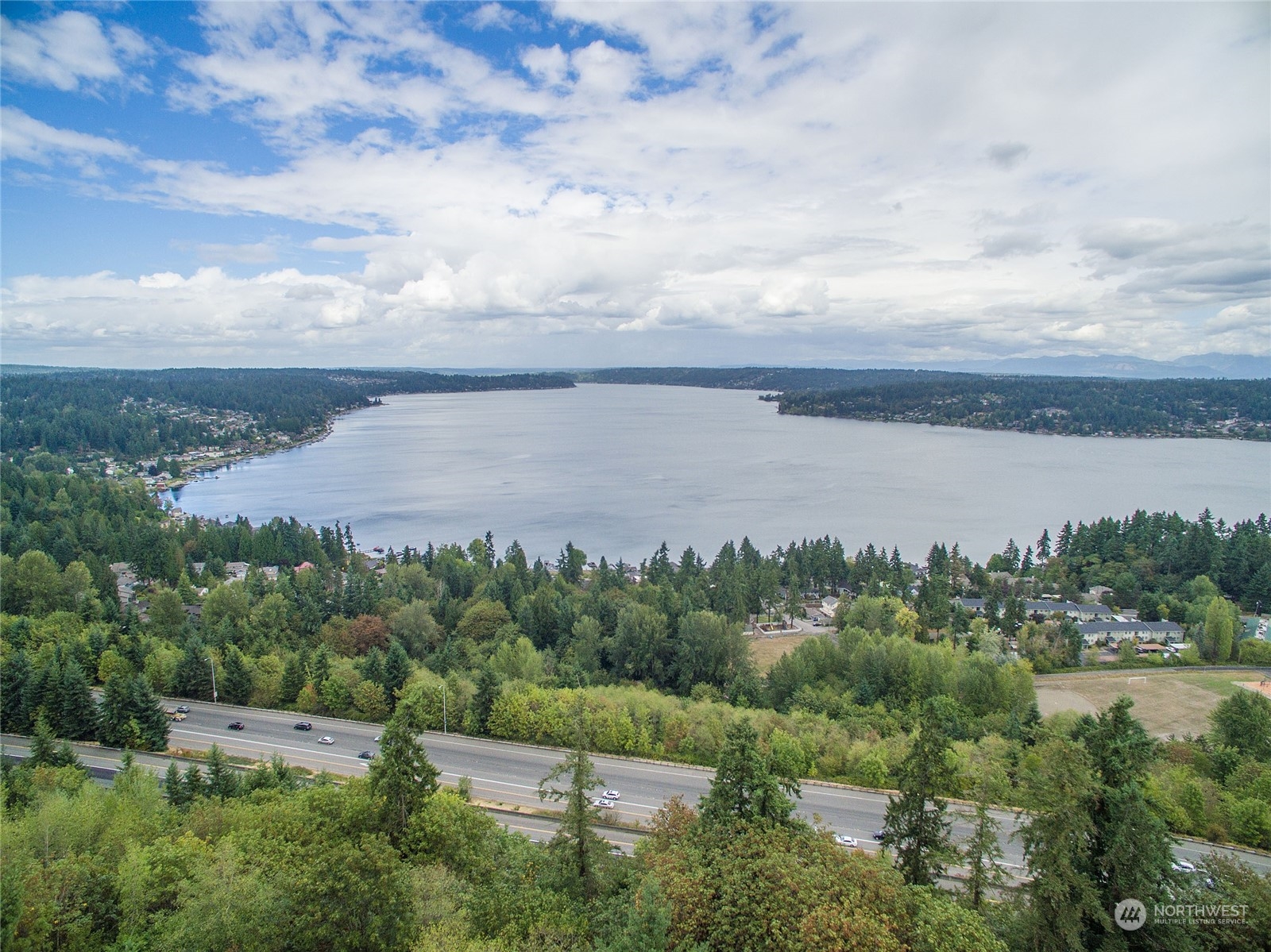 a view of lake and mountain