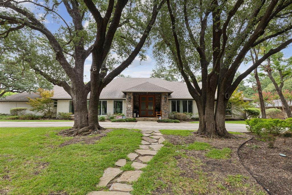 a tree in the garden in the front of a house