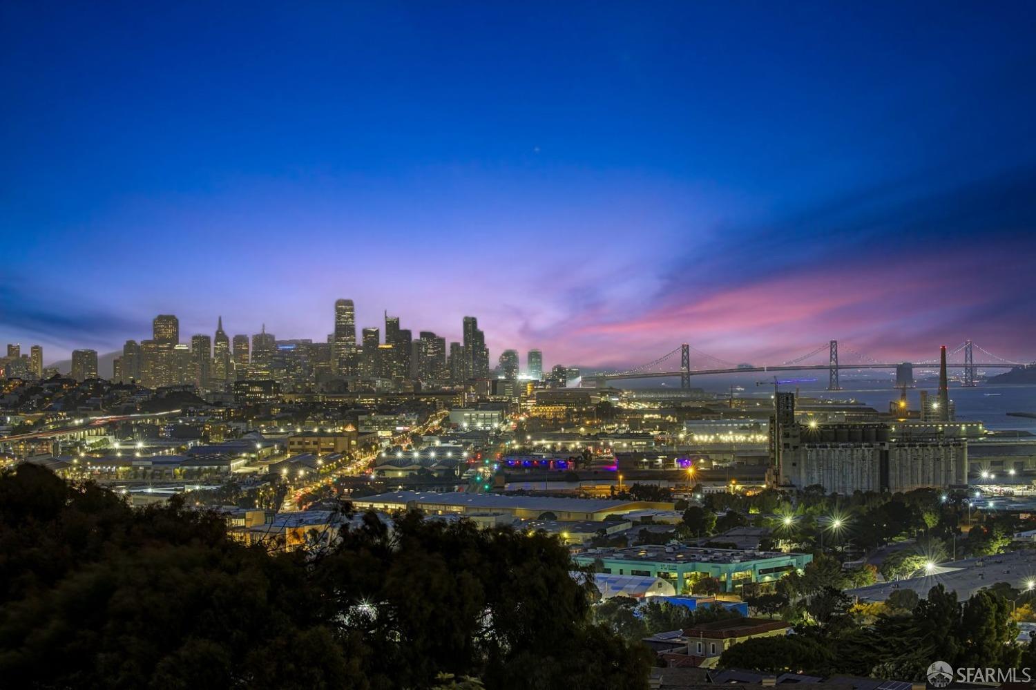 Bay Bridge and Downtown San Francisco views from both levels.