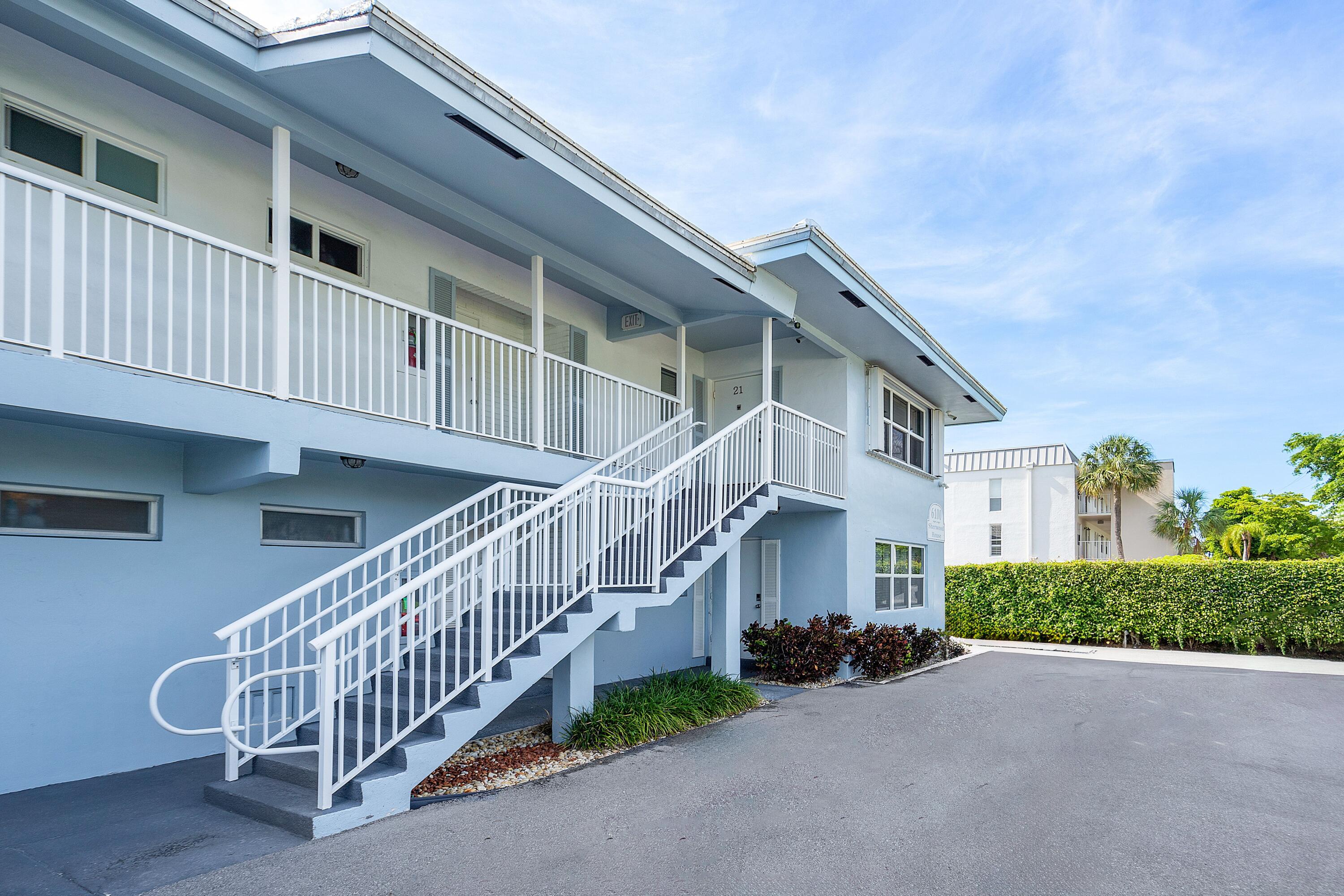 a porch with seating space