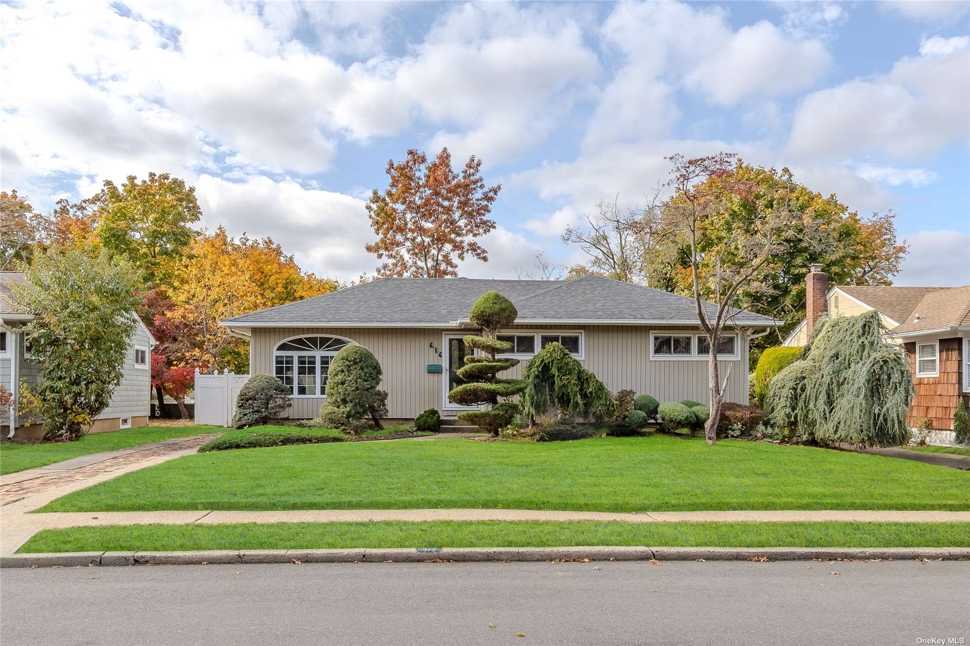 a front view of house with yard and green space