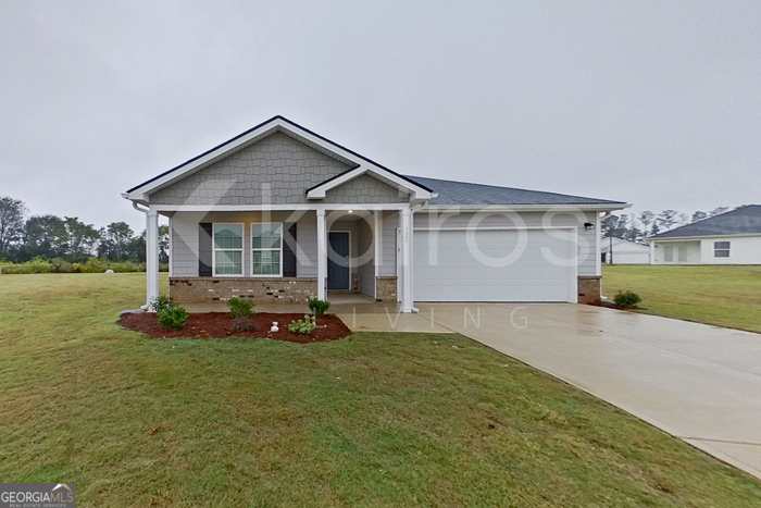 a front view of house with yard and green space