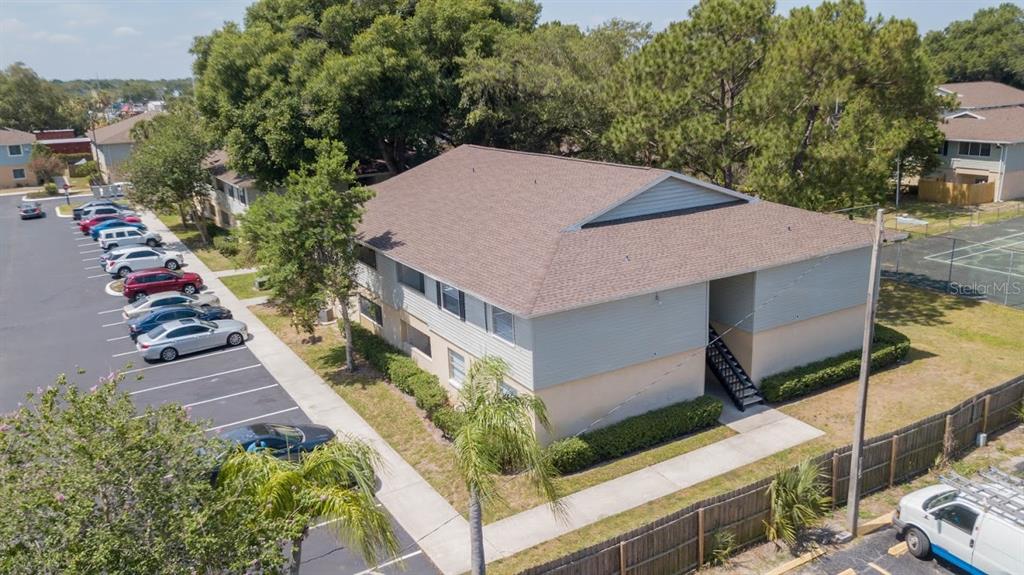 an aerial view of a house