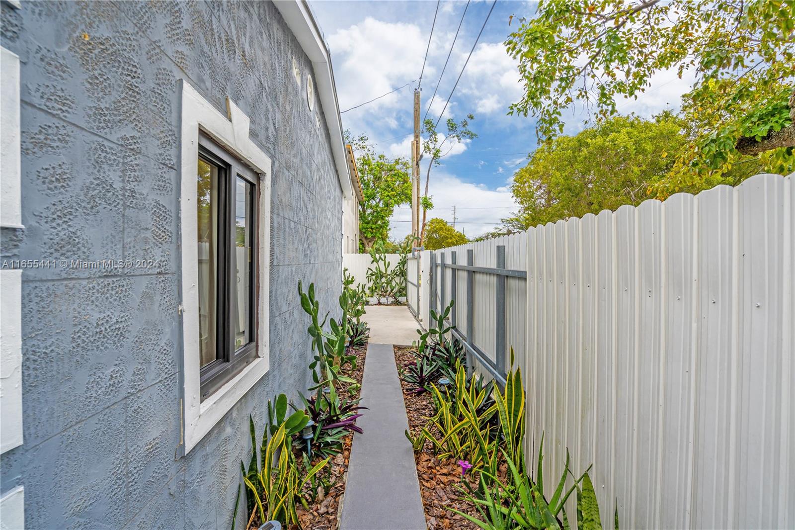 a view of a garden with pathway