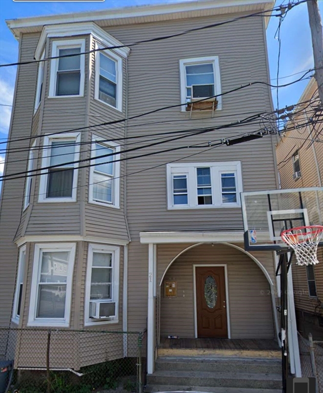 a front view of a house with windows