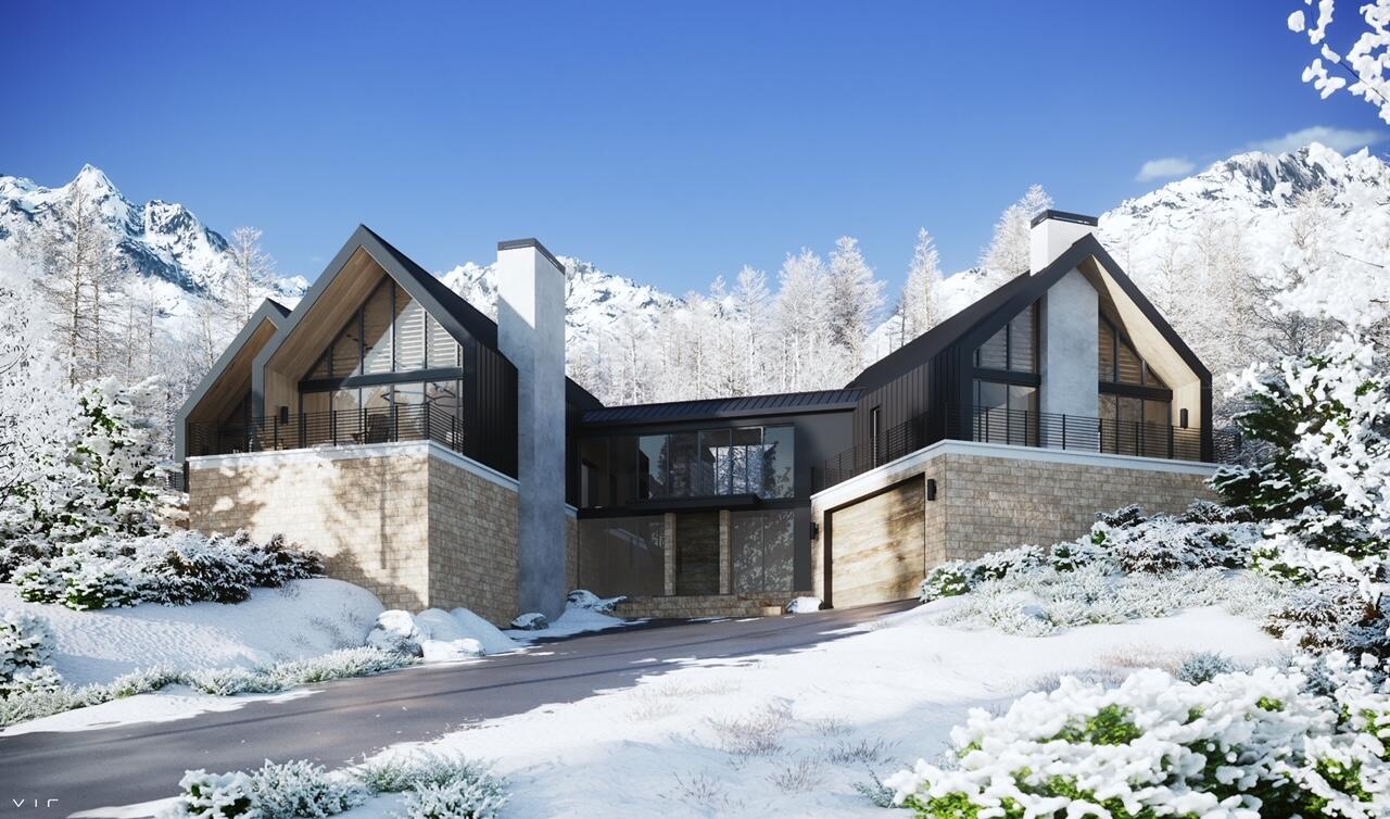 a front view of a house with a yard covered in snow