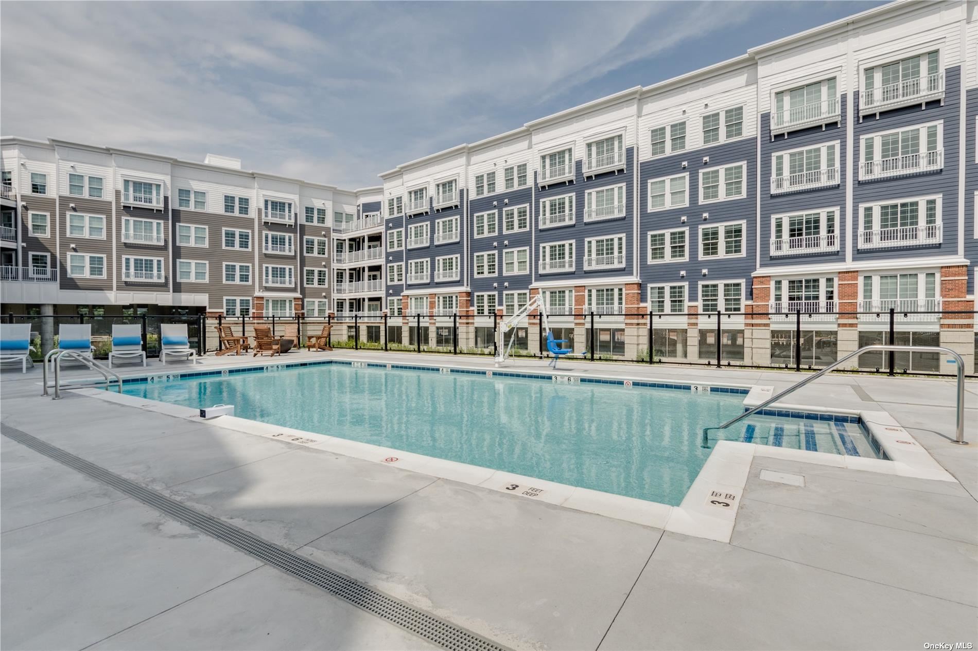 a view of a building with a swimming pool