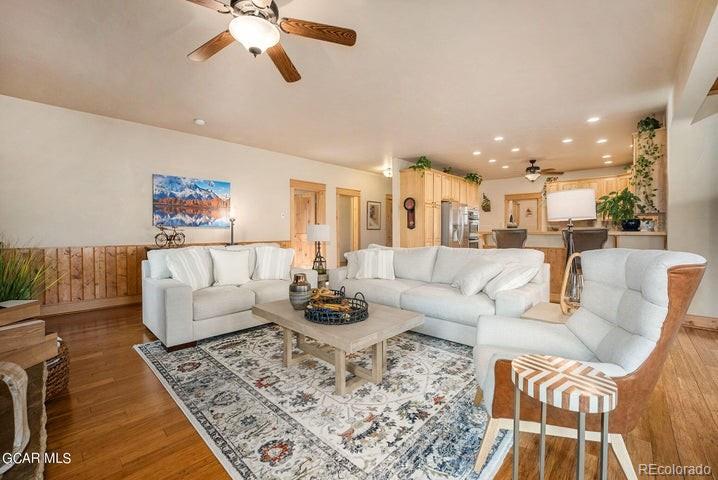 a living room with furniture and a view