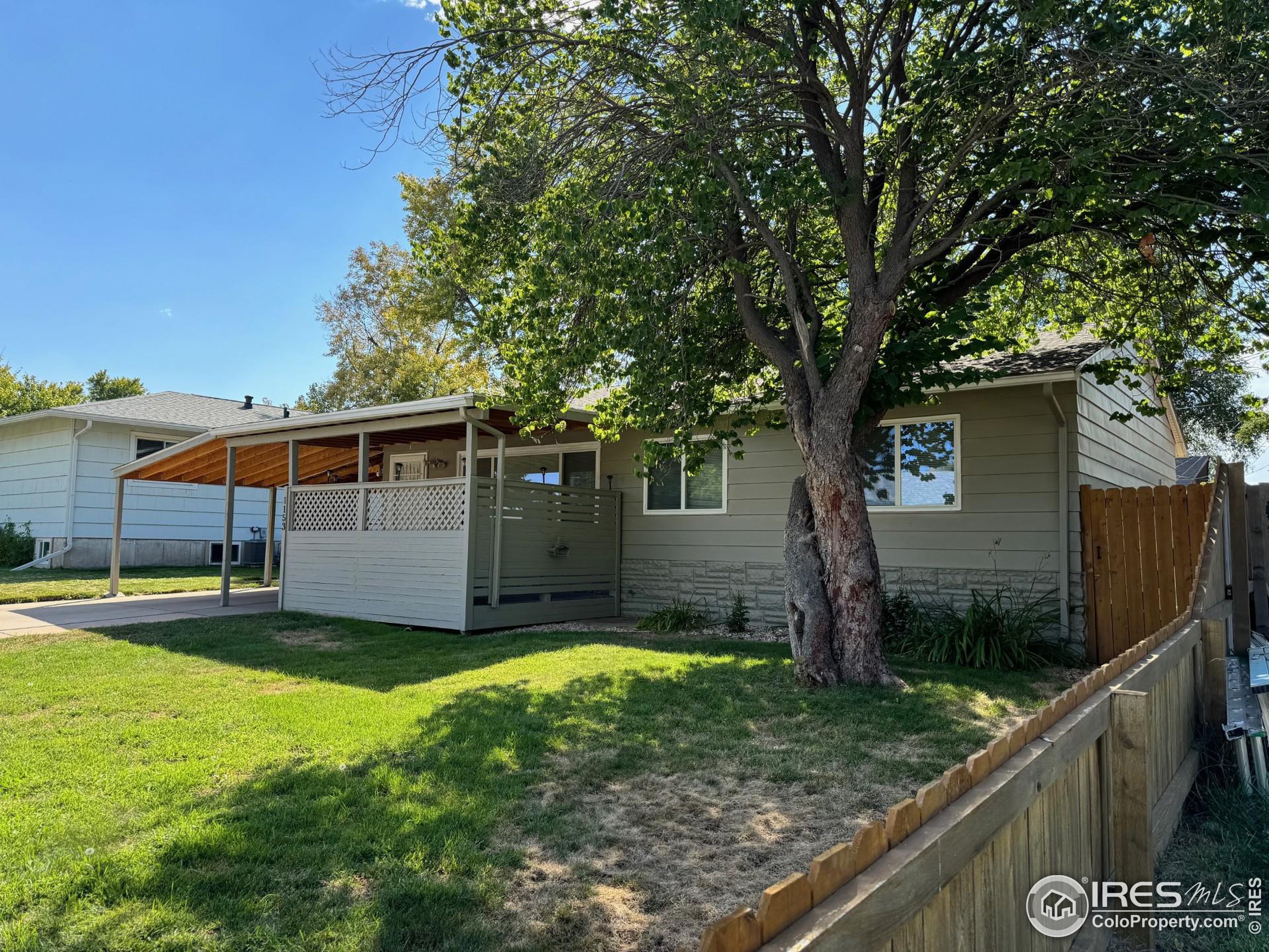 a view of a house with backyard and tree