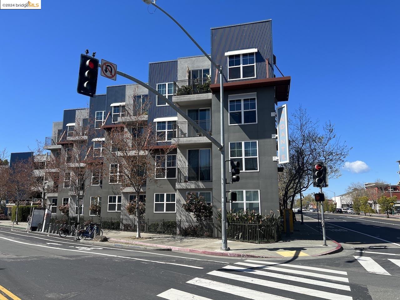 a front view of a building with street view