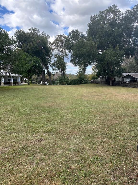 a view of a field with an trees