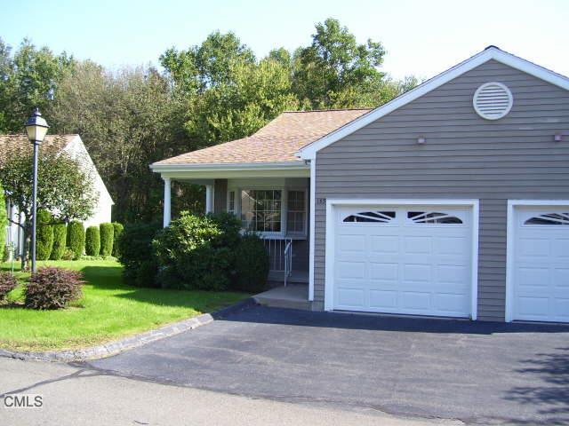 a backyard of a house with plants and garage