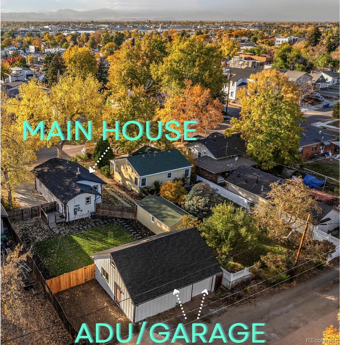 an aerial view of residential house with outdoor space and swimming pool