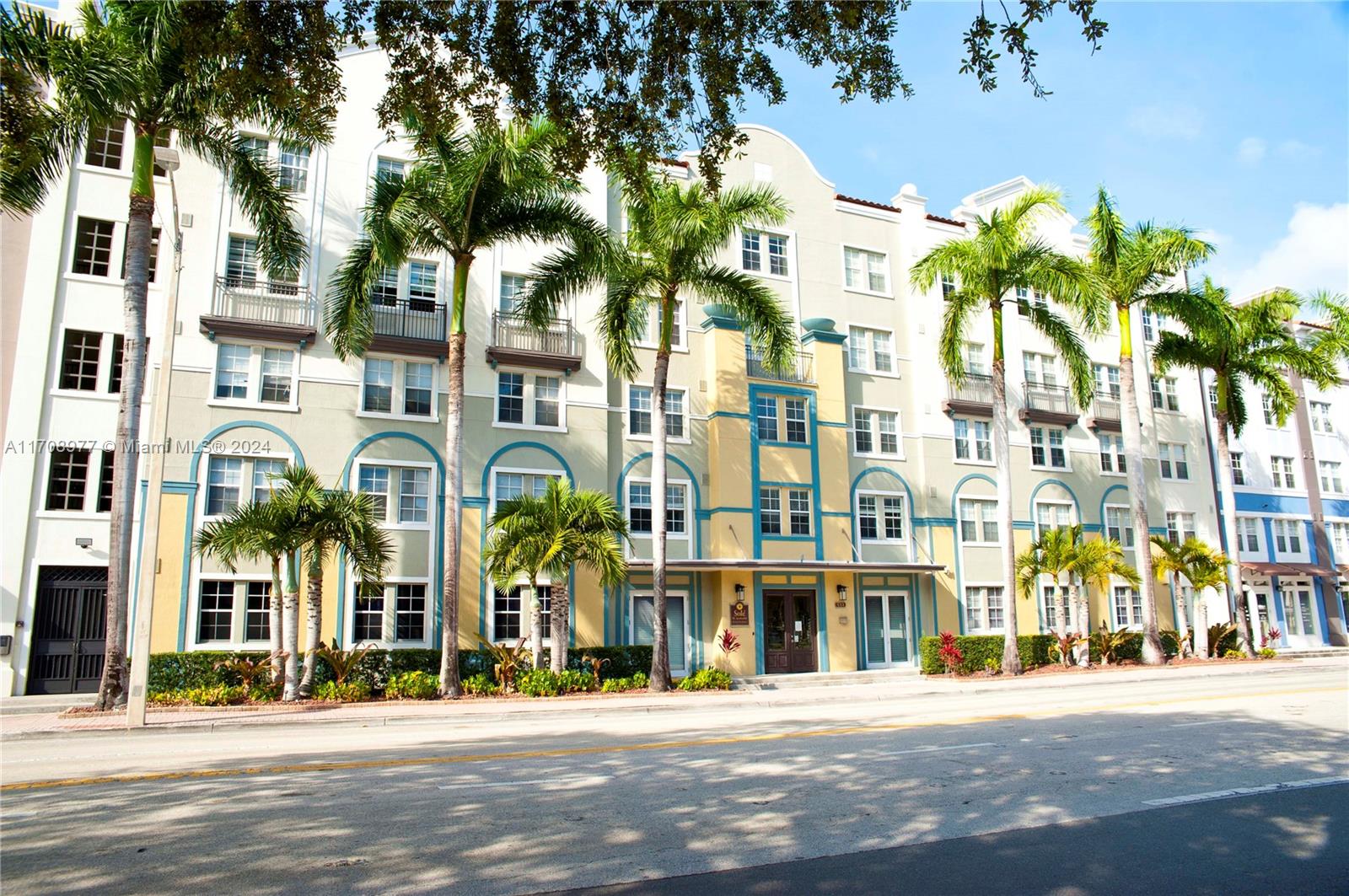 front view of a building with a street