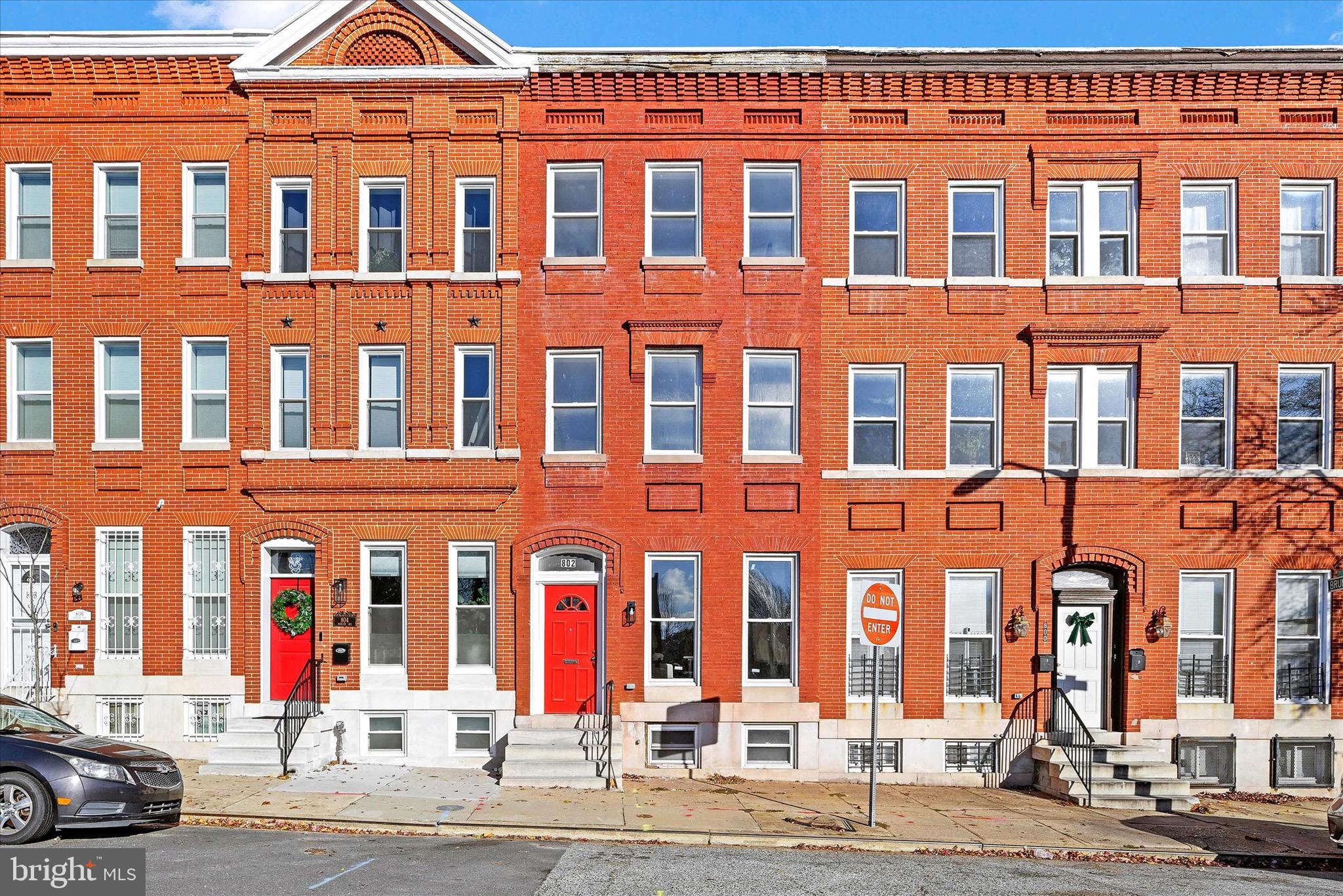 front view of a brick building