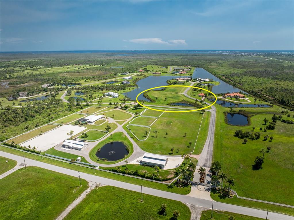 an aerial view of a pool