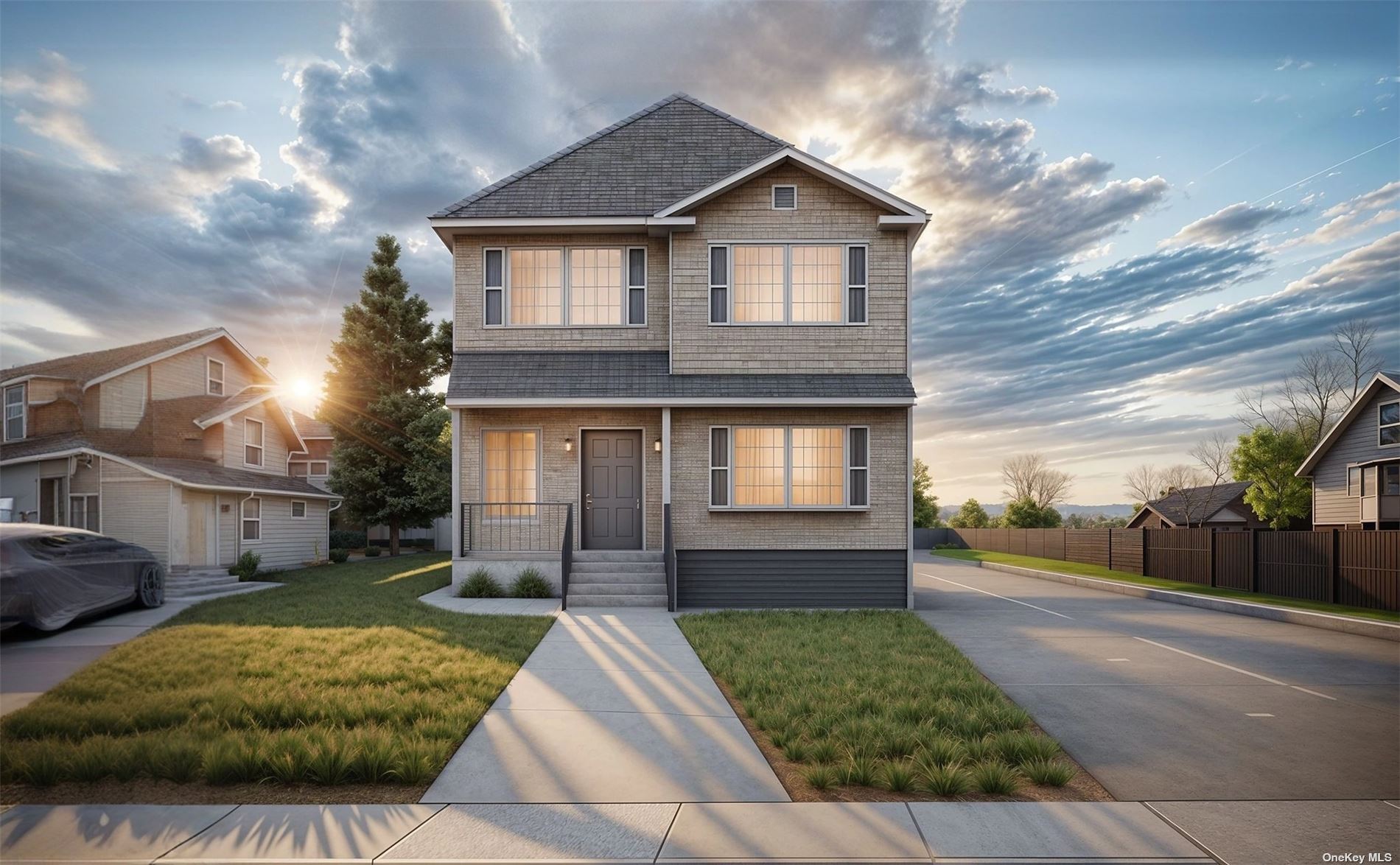 a front view of a house with a yard