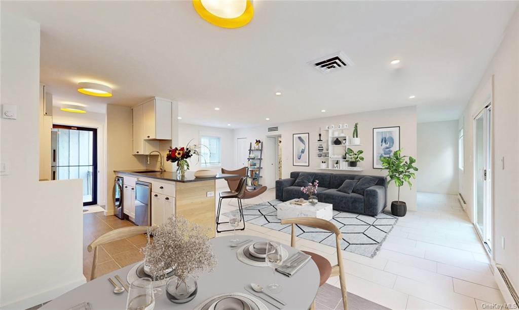 Tiled living room with sink