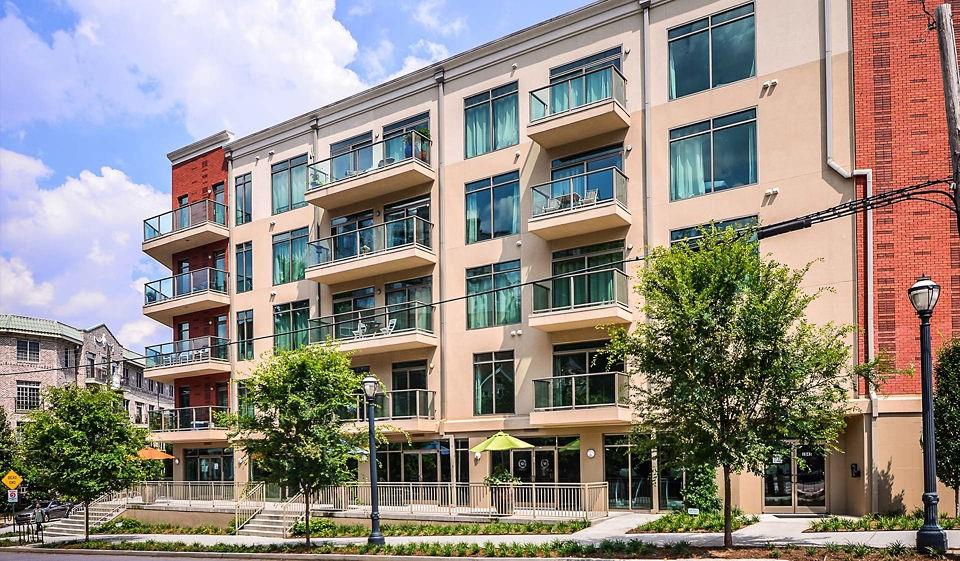 a front view of a multi story building