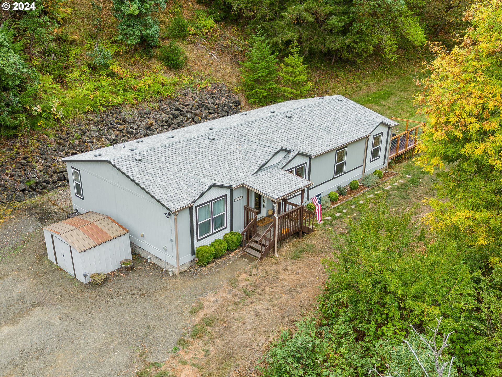 an aerial view of a house